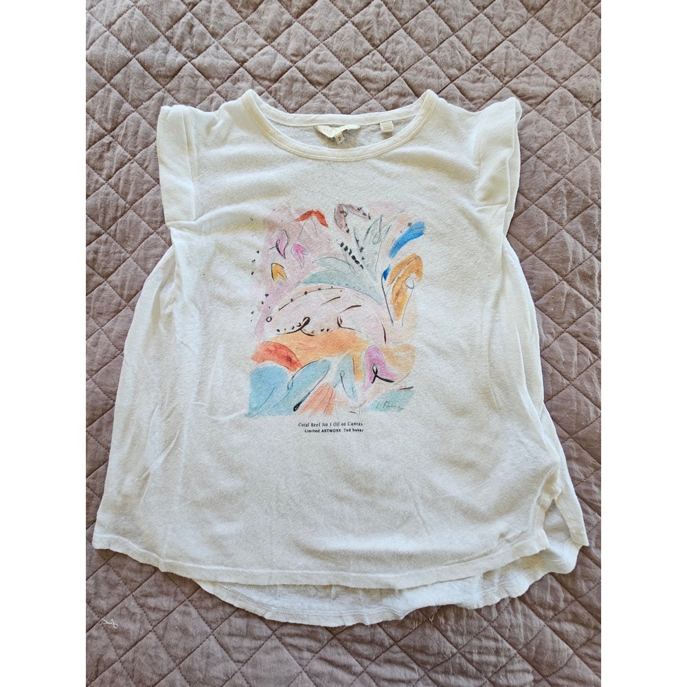 Ted Baker Coral Reef Art Work Linen Cotton Maximalist Boho Cottagecore Top sz 2 - Picture 2 of 7